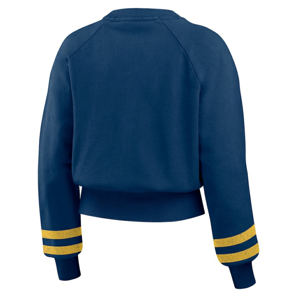 Milwaukee Brewers WEAR by Erin Andrews Women's Vintage Washed Cropped Pullover Sweatshirt - Navy