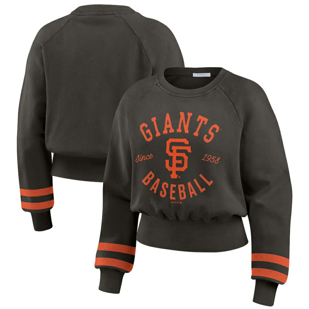 San Francisco Giants WEAR by Erin Andrews Women's Vintage Washed Cropped Pullover Sweatshirt - Black