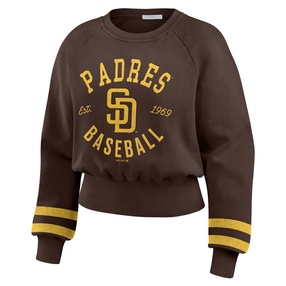 San Diego Padres WEAR by Erin Andrews Women's Vintage Washed Cropped Pullover Sweatshirt - Brown