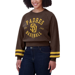 San Diego Padres WEAR by Erin Andrews Women's Vintage Washed Cropped Pullover Sweatshirt - Brown