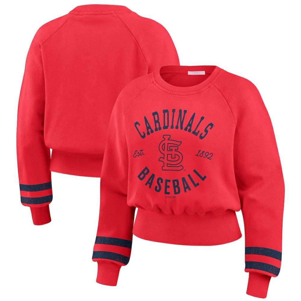 St. Louis Cardinals WEAR by Erin Andrews Women's Vintage Washed Cropped Pullover Sweatshirt - Red