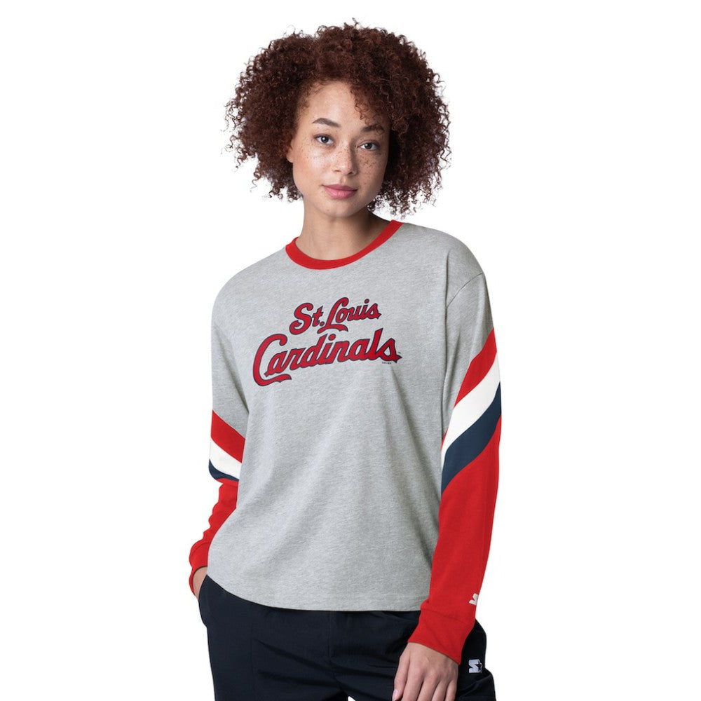 St. Louis Cardinals Starter Women's Triple A Fashion Color Block Long Sleeve Top - Heather Gray
