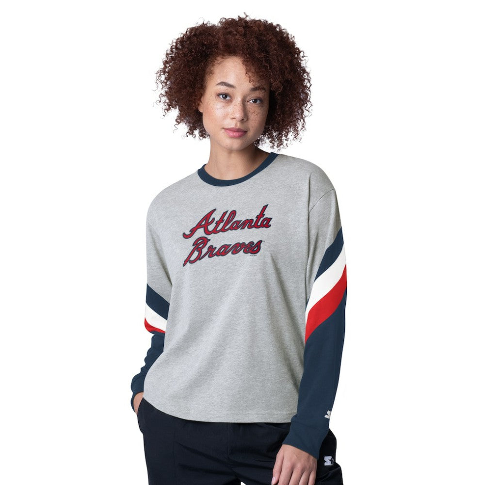 Atlanta Braves Starter Women's Triple A Fashion Color Block Long Sleeve Top - Heather Gray
