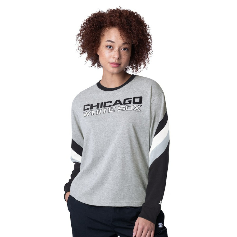 Chicago White Sox Starter Women's Triple A Fashion Color Block Long Sleeve Top - Heather Gray