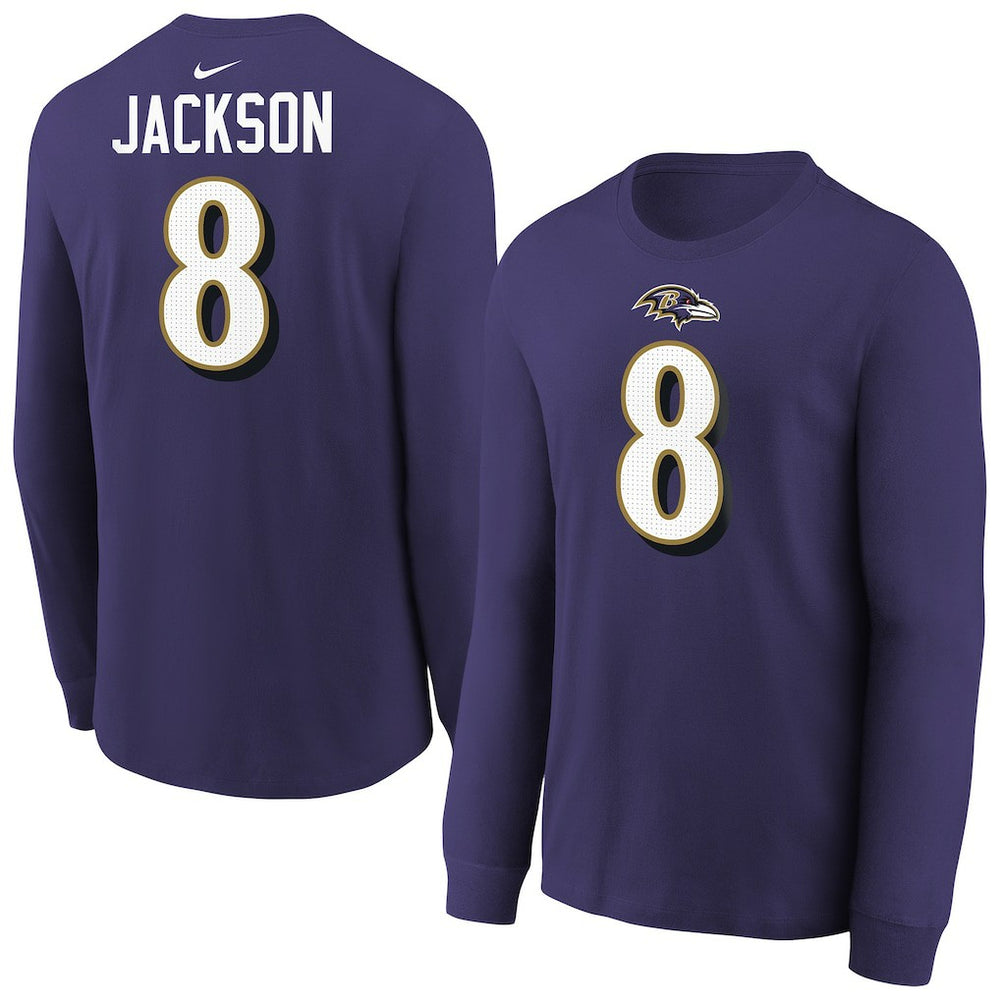 Lamar Jackson Baltimore Ravens Youth Player Name & Number Long Sleeve T-Shirt - Purple | Nike sale
