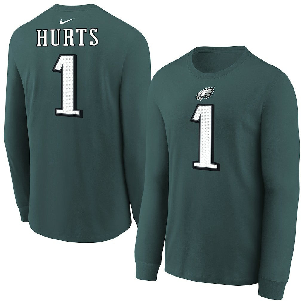 Jalen Hurts Philadelphia Eagles Youth Player Name & Number Long Sleeve T-Shirt - Midnight Green | Nike outlet