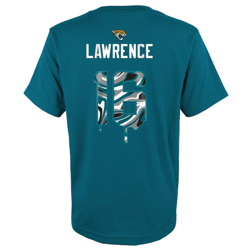 Trevor Lawrence Jacksonville Jaguars Youth Mainliner Drip Player Name & Number T-Shirt - Teal on sale