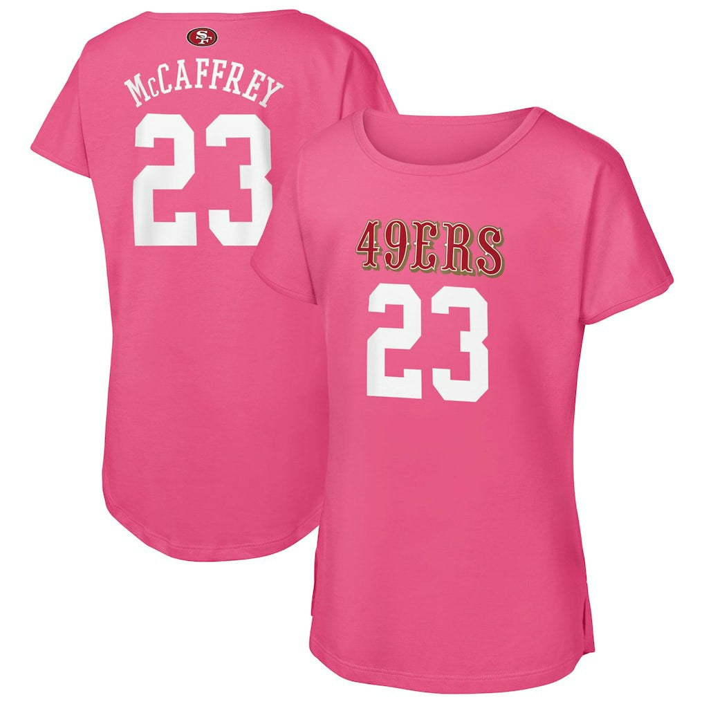 Christian McCaffrey San Francisco 49ers Girls Youth Player Name & Number T-Shirt - Pink on sale