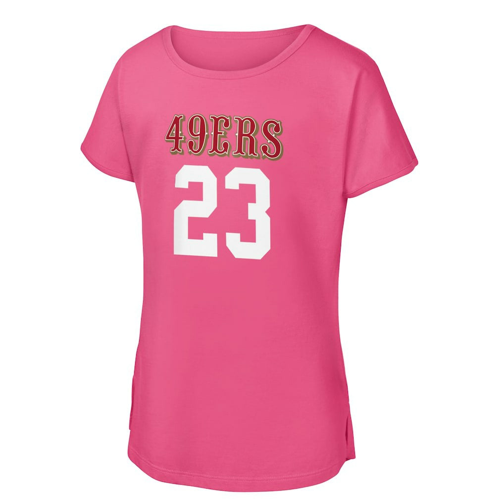 Christian McCaffrey San Francisco 49ers Girls Youth Player Name & Number T-Shirt - Pink on sale