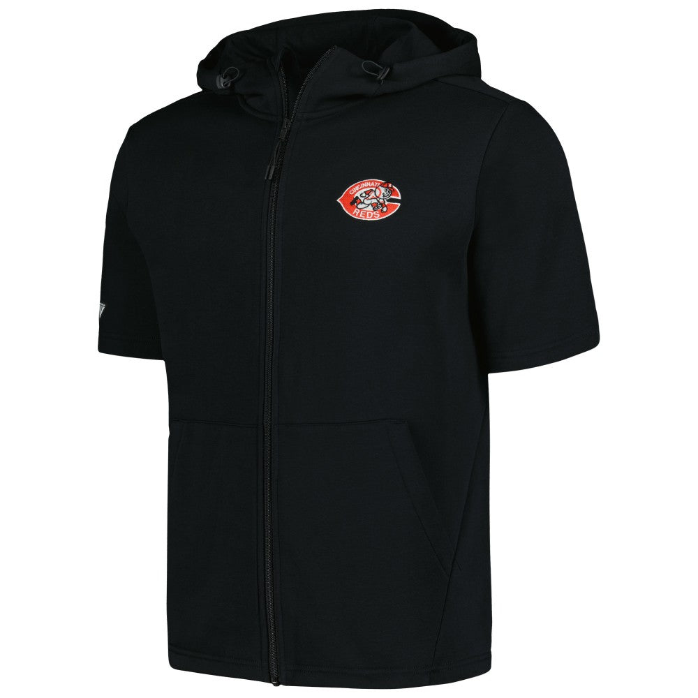 Cincinnati Reds Levelwear Recruit Short Sleeve Full-Zip Hoodie - Black