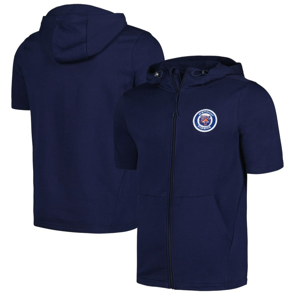 Detroit Tigers Levelwear Recruit Short Sleeve Full-Zip Hoodie - Navy