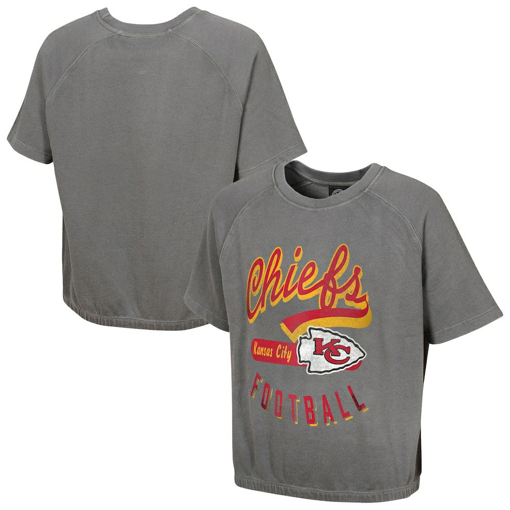 Kansas City Chiefs Women's Mineral Wash Short Sleeve Top - Gray on sale