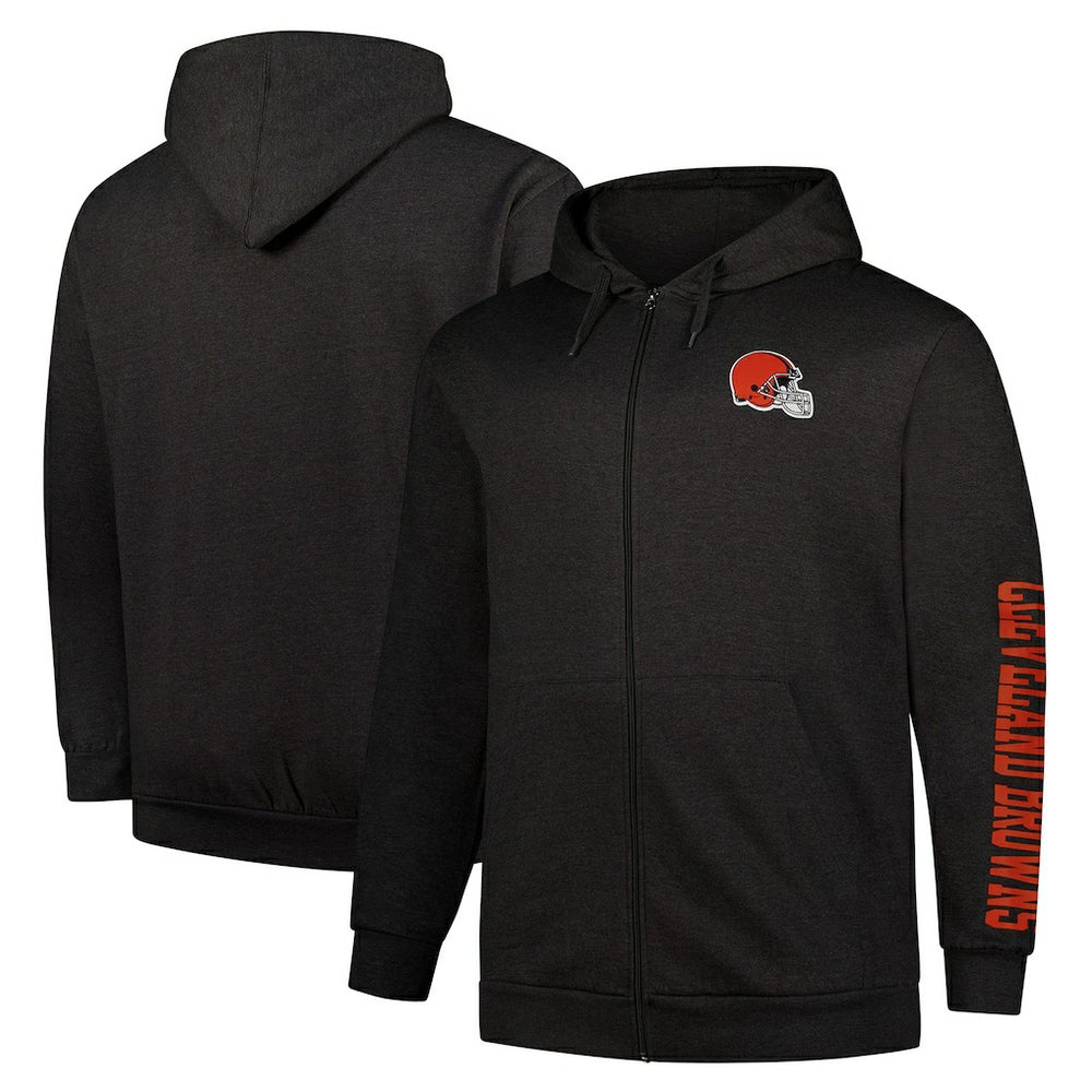 Cleveland Browns Big & Tall Sleeve Hit Full-Zip Hoodie - Heather Charcoal discount