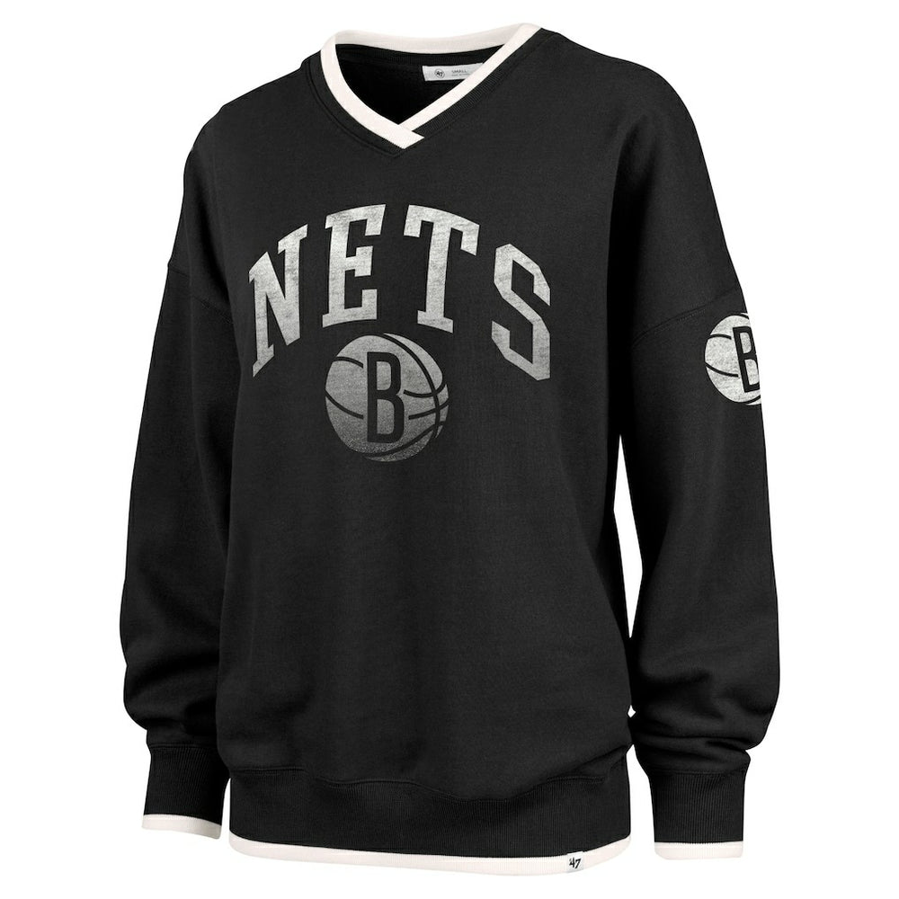 Brooklyn Nets '47 Women's Rise Wax Pack Daze '80s Oversize Pullover Sweatshirt - Black | 47 brand shop