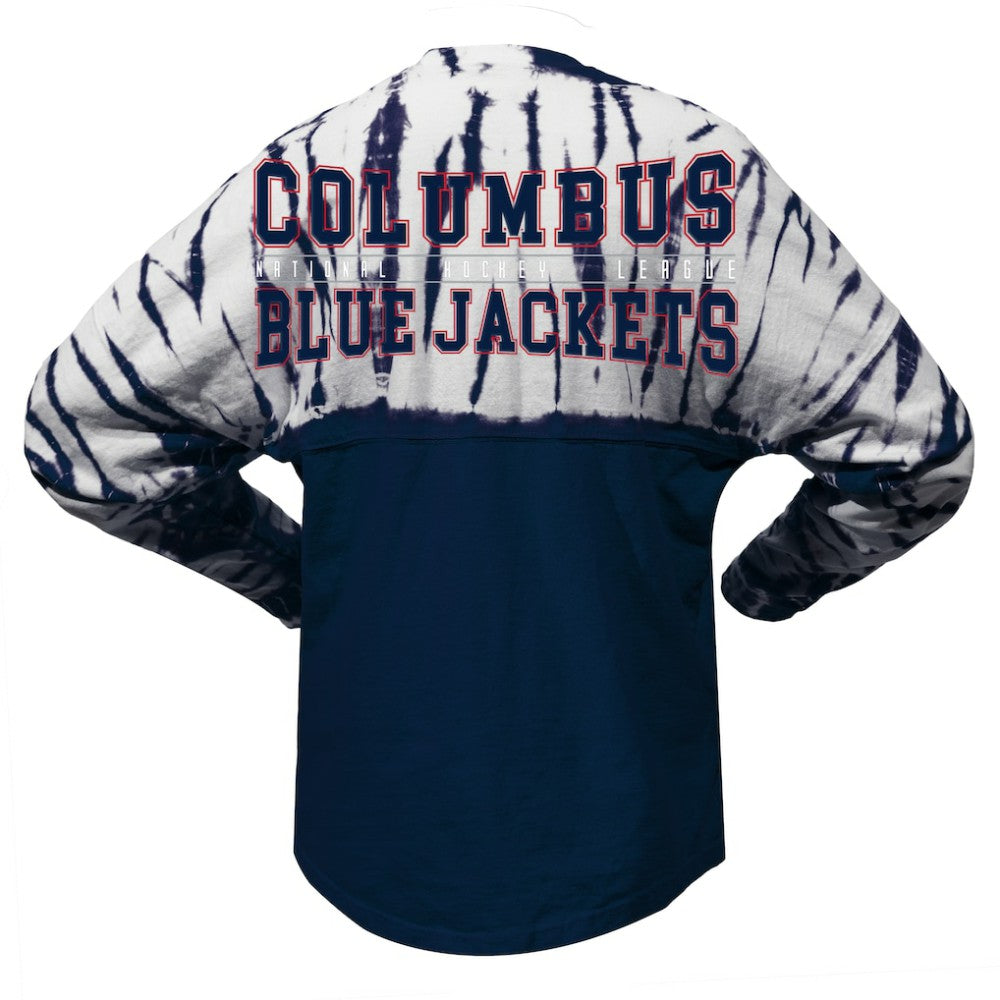 Columbus Blue Jackets Spirit Jersey Unisex Crystal Half Dye Long Sleeve T-Shirt Navy