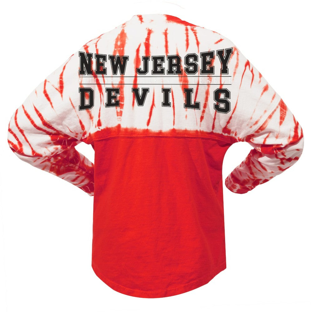 New Jersey Devils Spirit Jersey Unisex Crystal Half Dye Long Sleeve T-Shirt Red