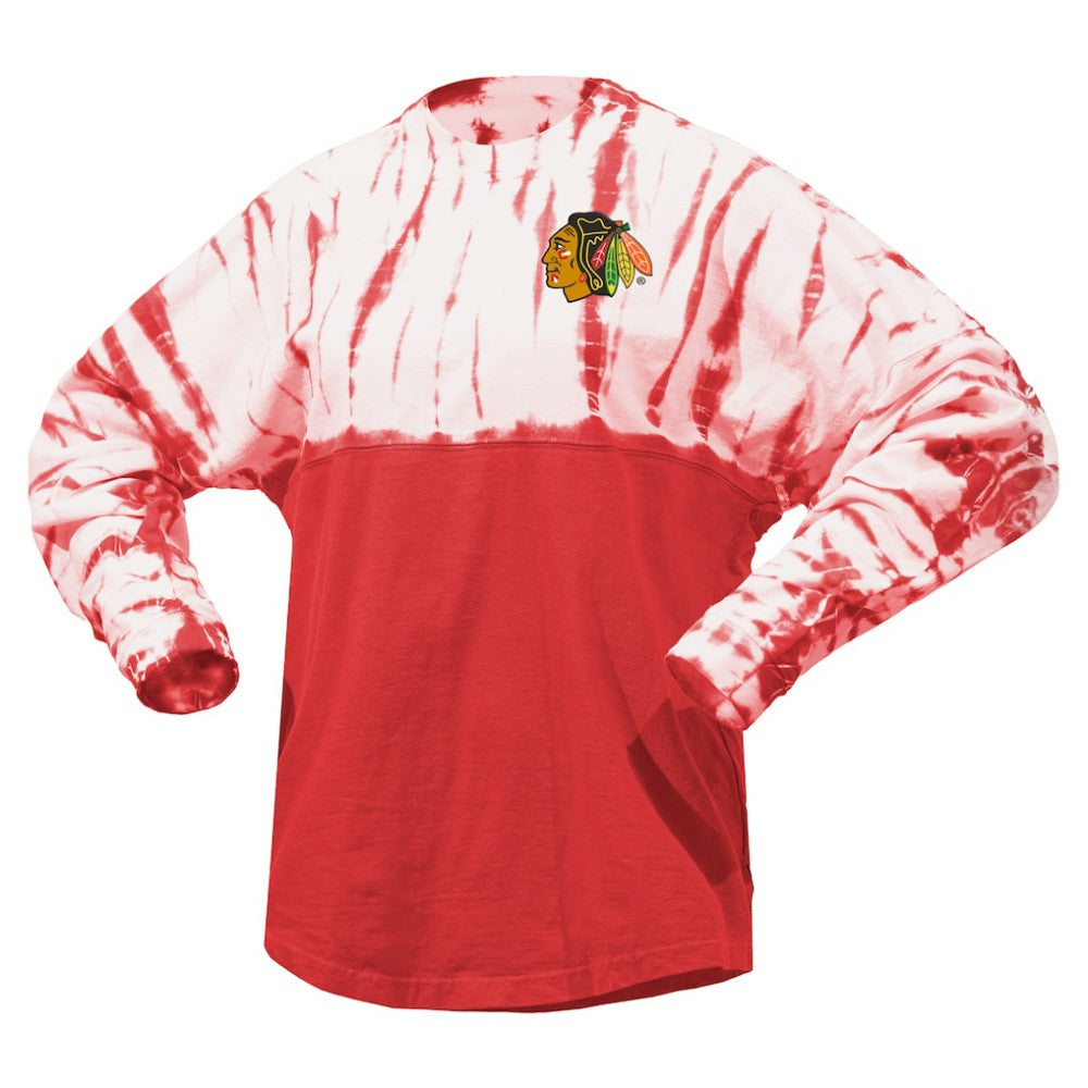 Chicago Blackhawks Spirit Jersey Unisex Crystal Half Dye Long Sleeve T-Shirt Red
