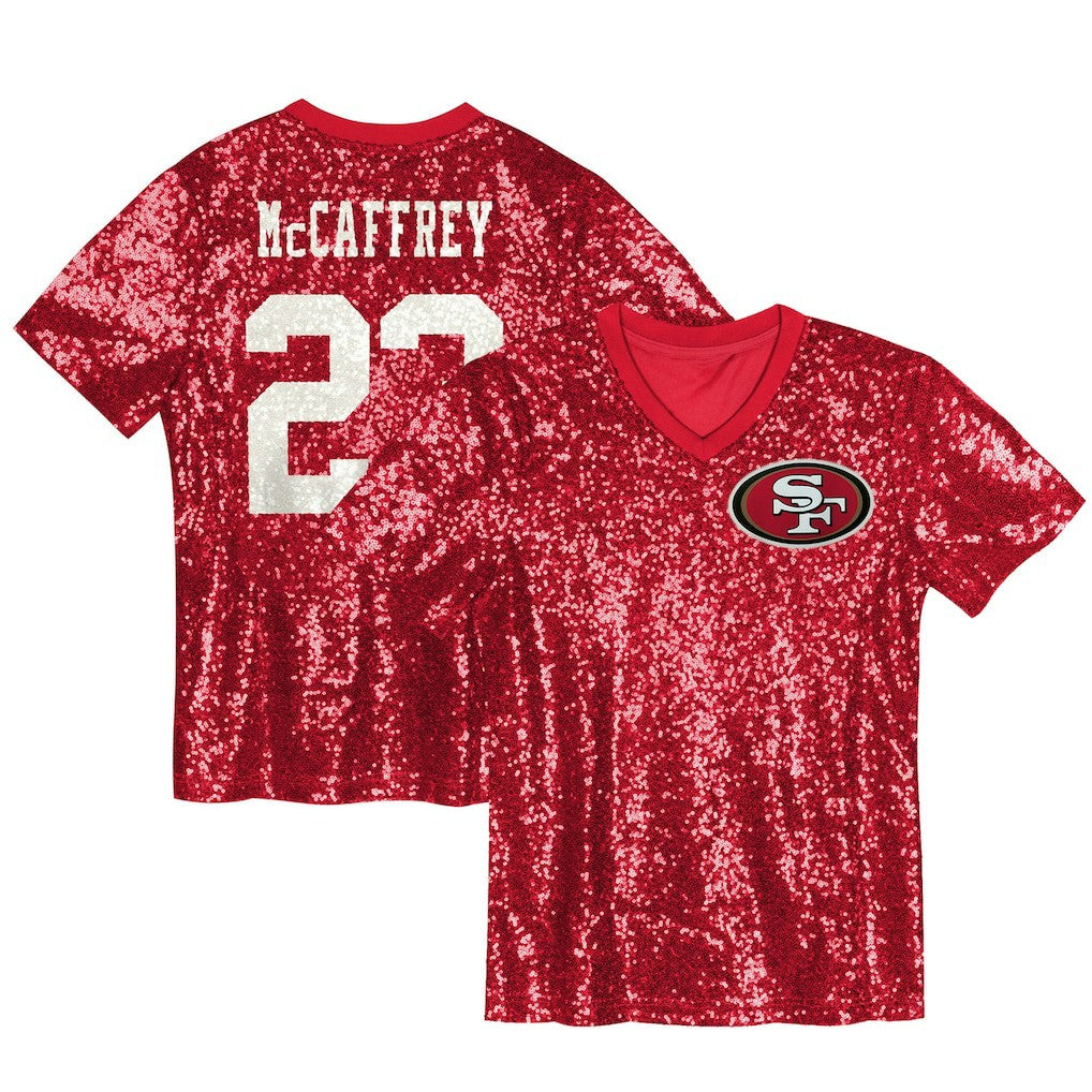 Christian McCaffrey San Francisco 49ers Women's Player Name & Number V-Neck Fashion Jersey - Scarlet outlet