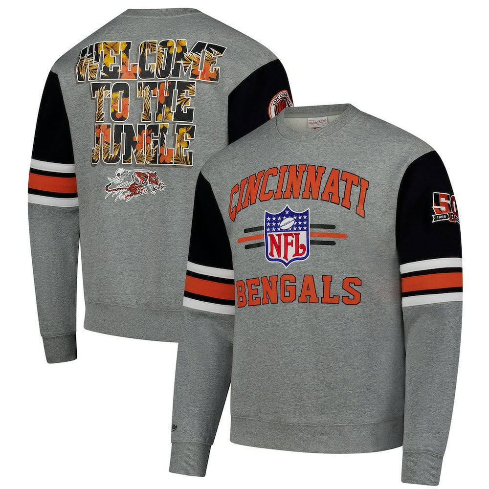 Cincinnati Bengals All Over 4.0 Vintage Logo Pullover Sweatshirt - Heather Gray for sale