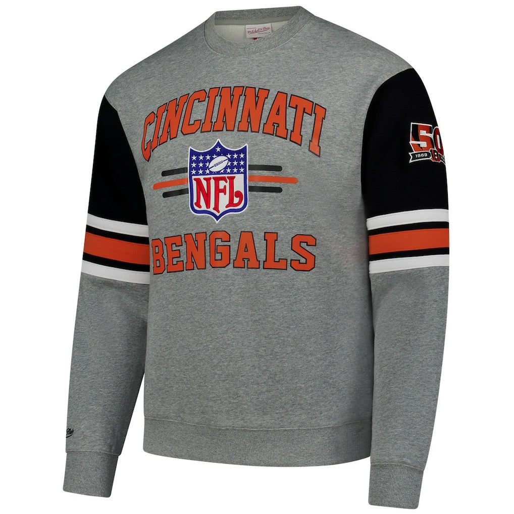 Cincinnati Bengals All Over 4.0 Vintage Logo Pullover Sweatshirt - Heather Gray for sale