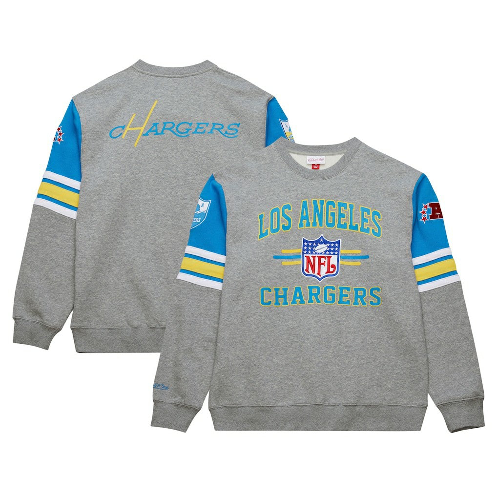 Los Angeles Chargers All Over 4.0 Vintage Logo Pullover Sweatshirt - Heather Gray sale