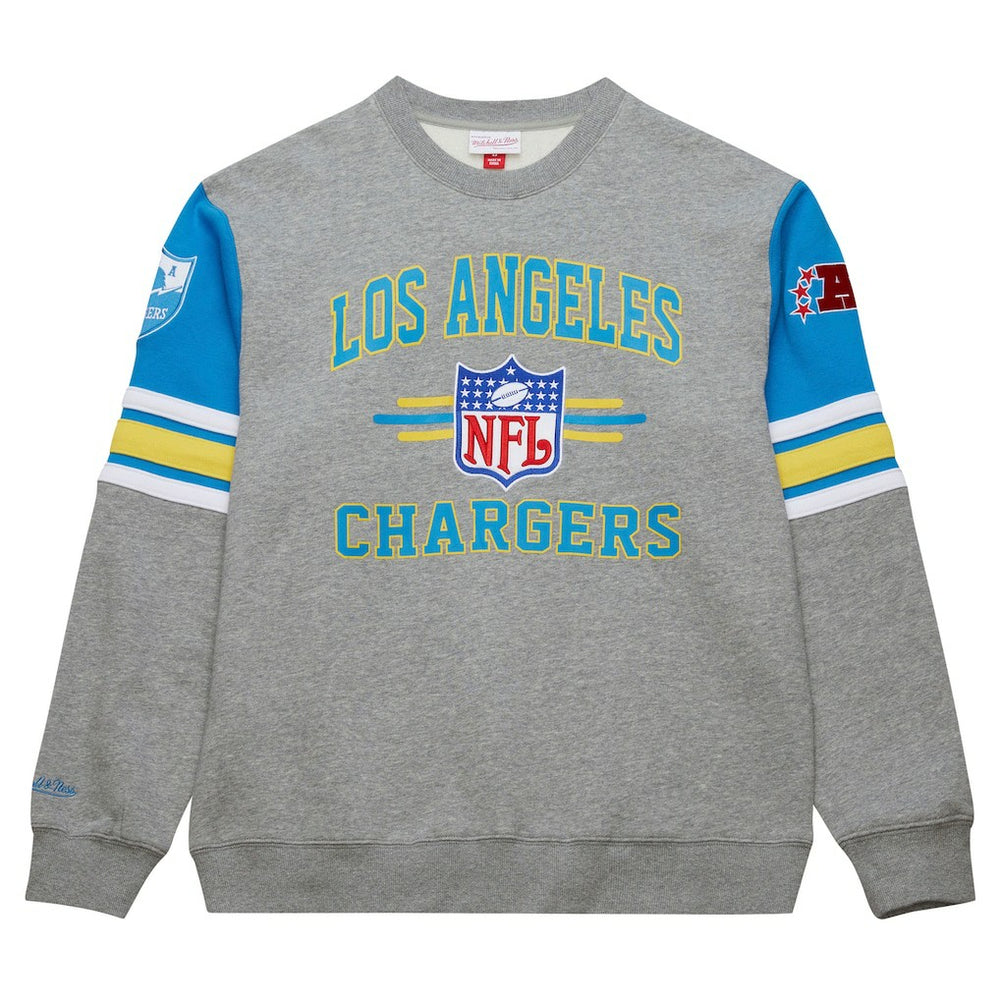 Los Angeles Chargers All Over 4.0 Vintage Logo Pullover Sweatshirt - Heather Gray sale