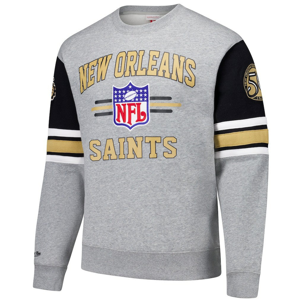 New Orleans Saints All Over 4.0 Vintage Logo Pullover Sweatshirt - Heather Gray discount