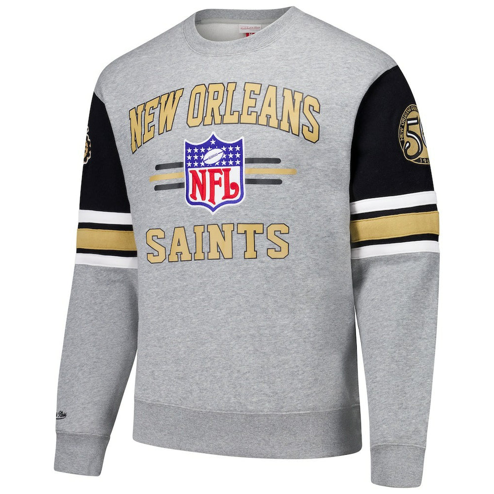 New Orleans Saints All Over 4.0 Vintage Logo Pullover Sweatshirt - Heather Gray discount