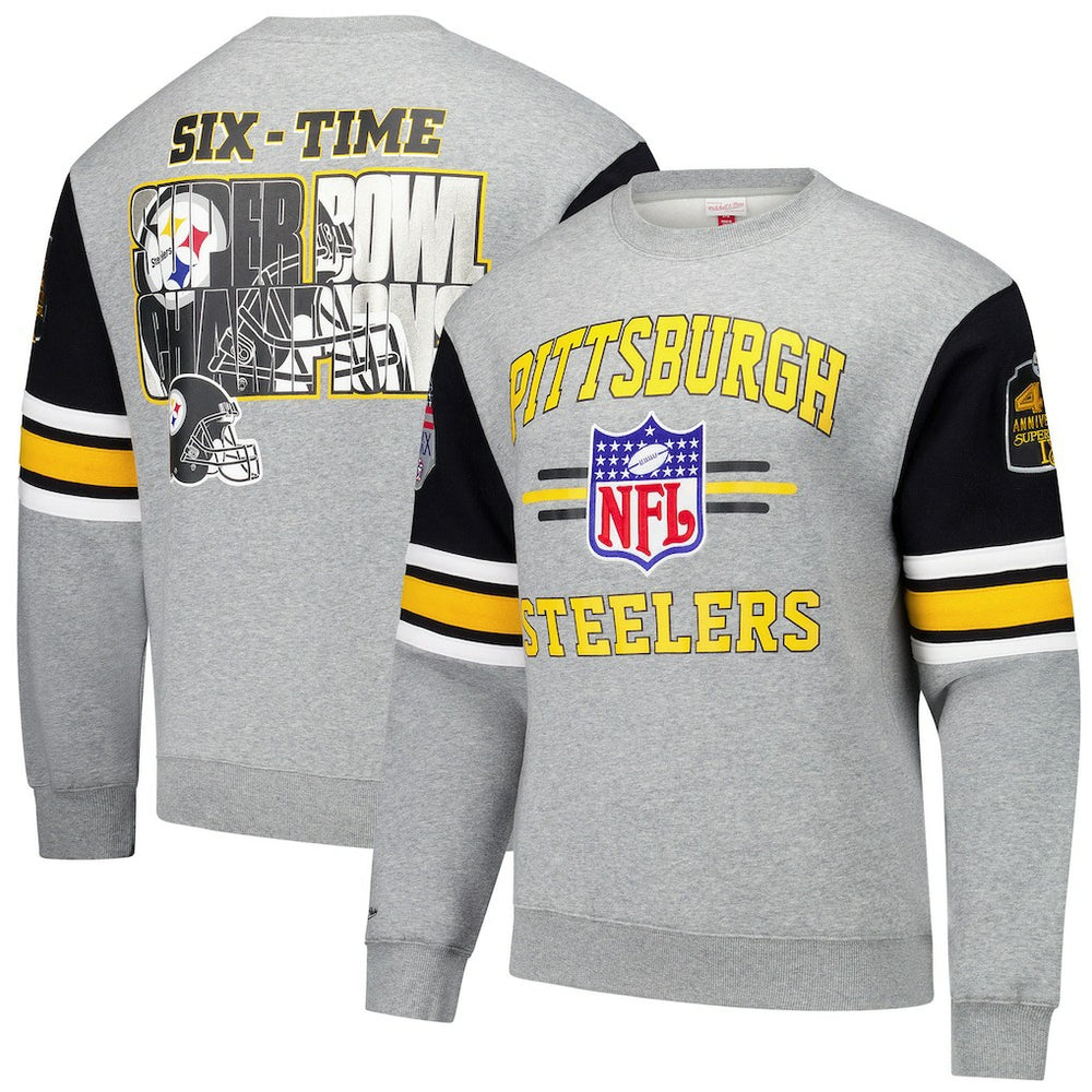 Pittsburgh Steelers All Over 4.0 Vintage Logo Pullover Sweatshirt - Heather Gray sale
