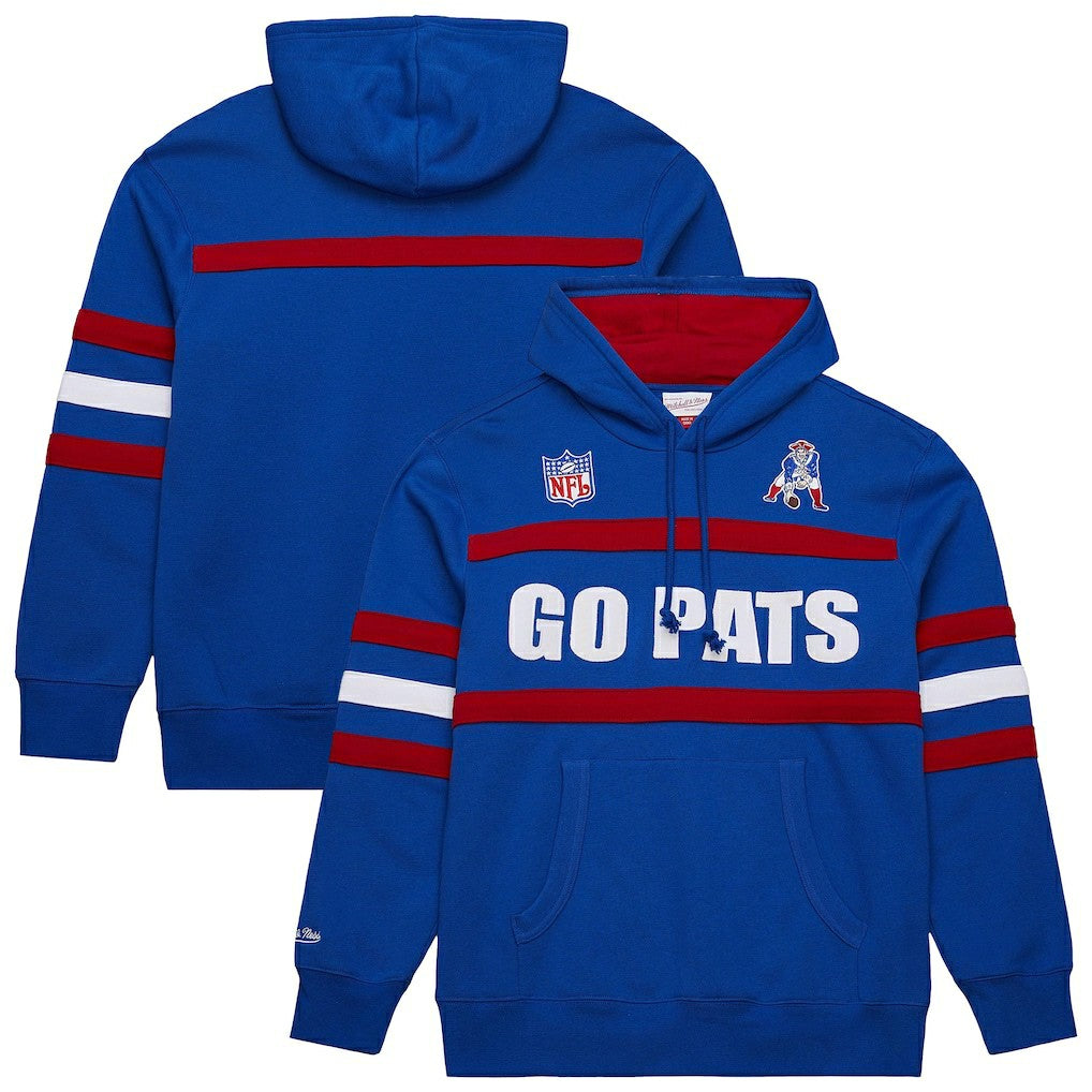 New England Patriots Vintage Logo Head Coach Fleece Pullover Hoodie - Royal on sale