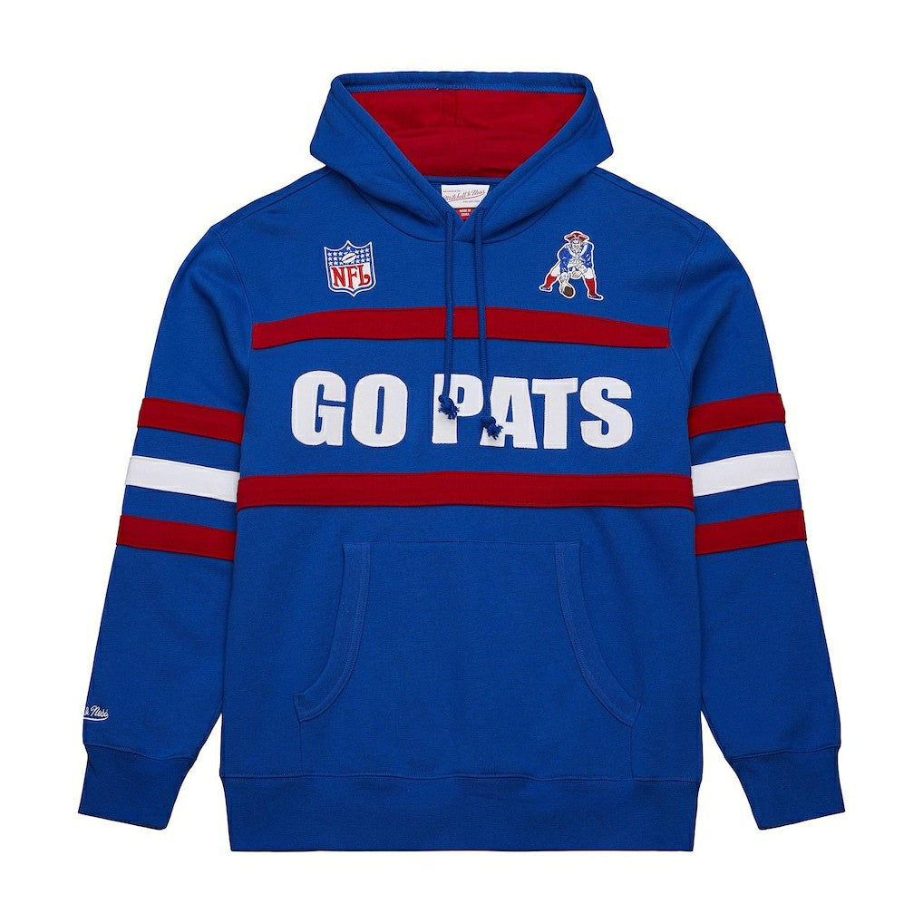 New England Patriots Vintage Logo Head Coach Fleece Pullover Hoodie - Royal on sale