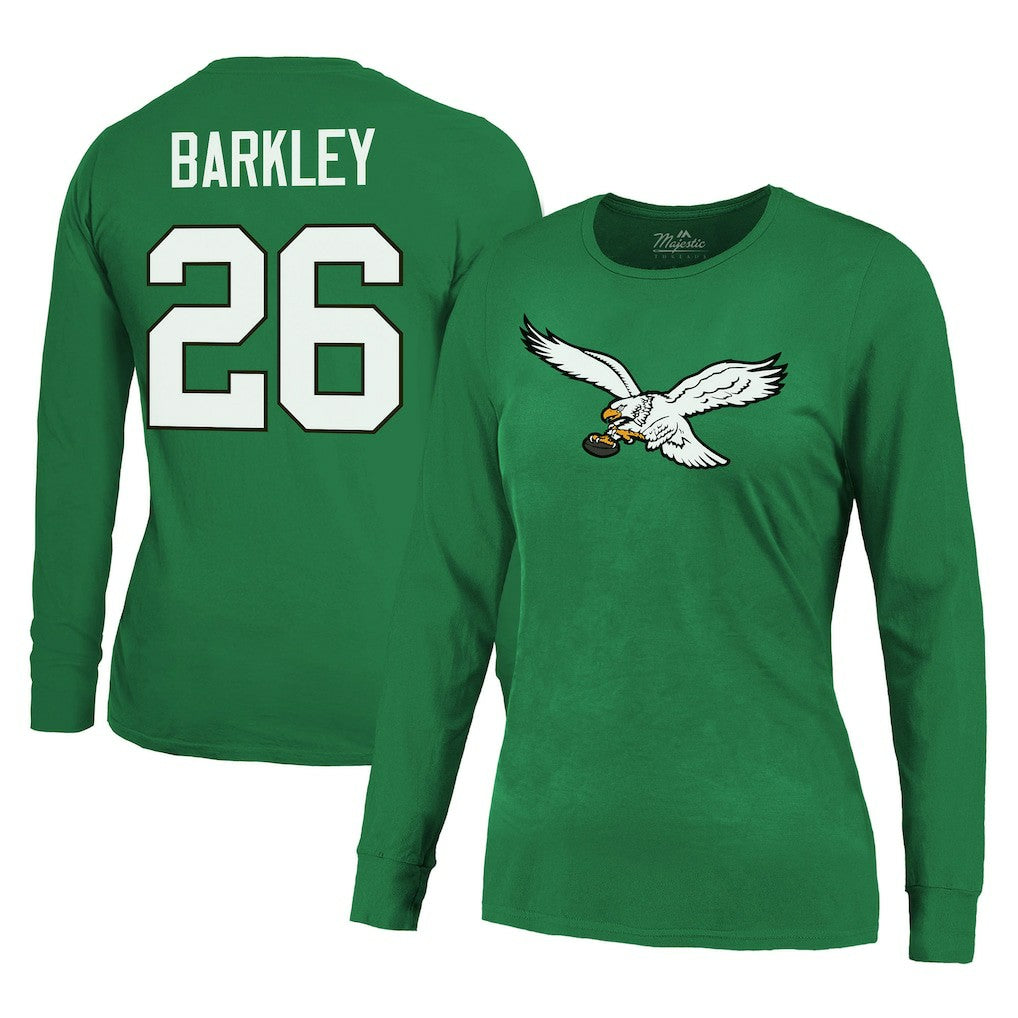 Saquon Barkley Philadelphia Eagles Majestic Threads Women's Name & Number Long Sleeve T-Shirt - Midnight Green on sale