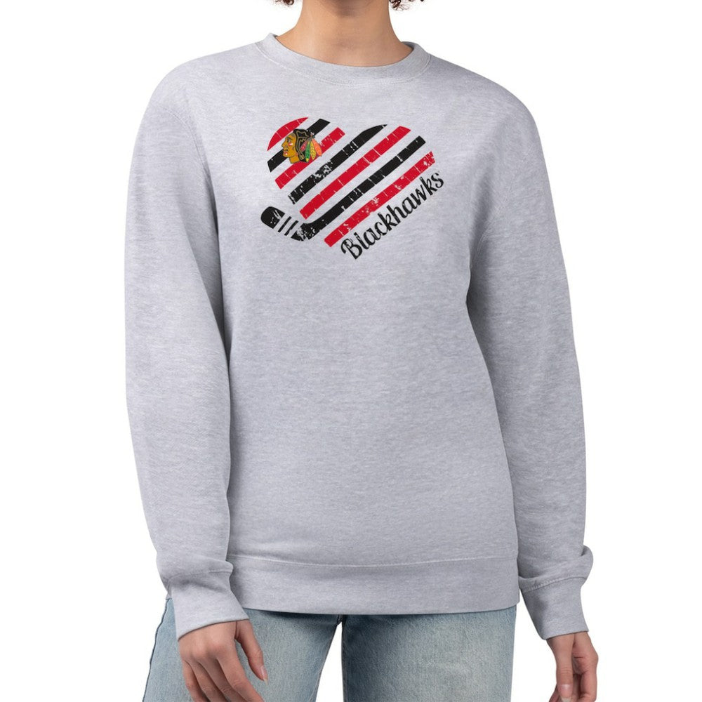 Chicago Blackhawks G-III 4Her by Carl Banks Women's Heart Graphic Pullover Sweatshirt Heather Gray