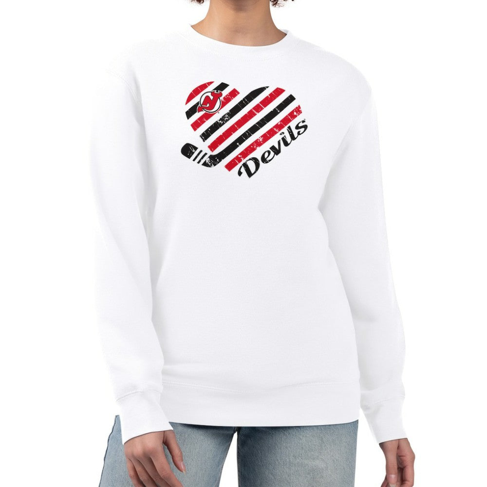 New Jersey Devils G-III 4Her by Carl Banks Women's Heart Graphic Pullover Sweatshirt White