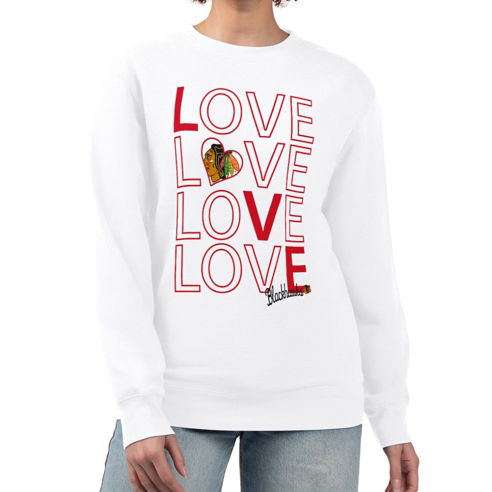 Chicago Blackhawks G-III 4Her by Carl Banks Women's Lots Of Love Team Logo Graphic Pullover Sweatshirt White