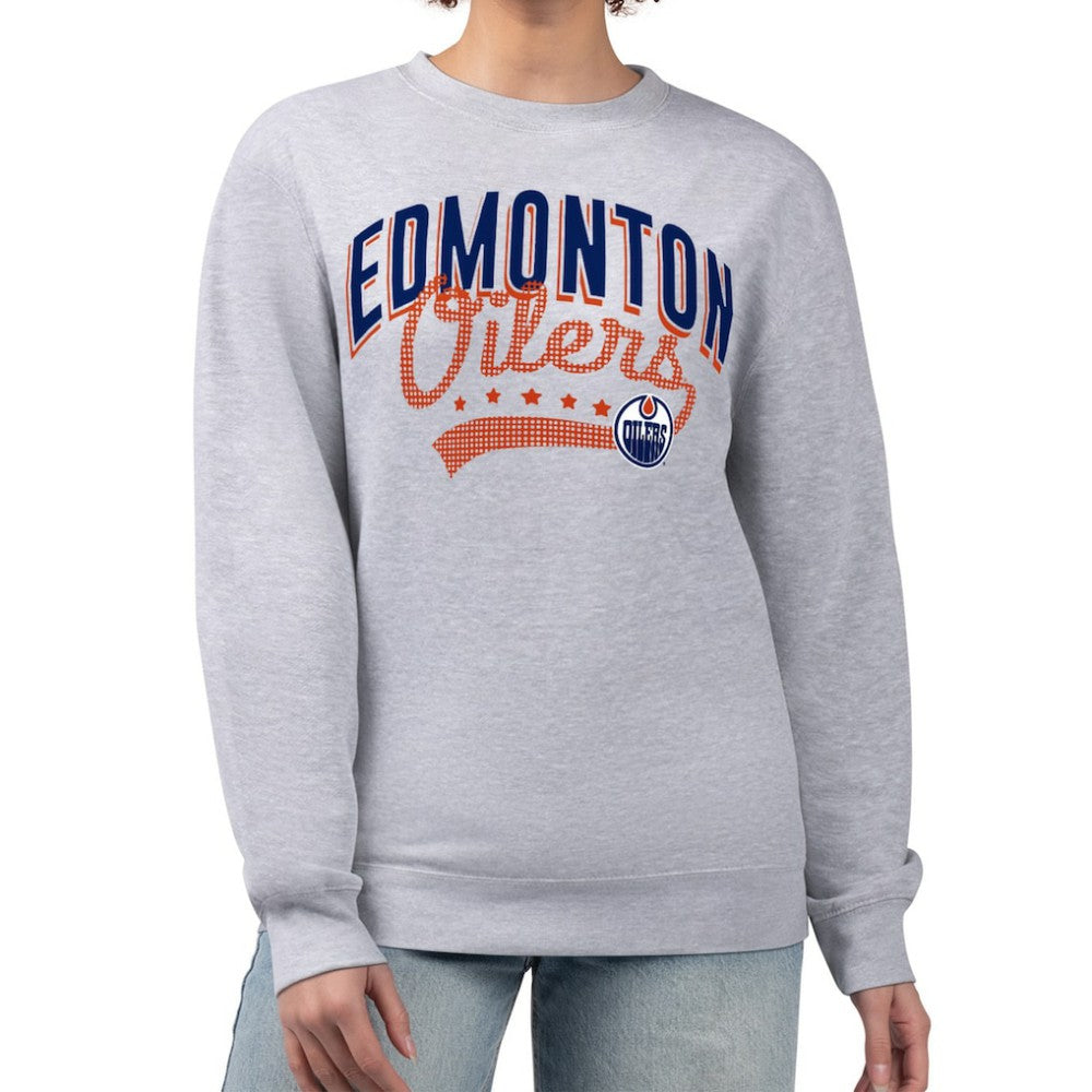Edmonton Oilers G-III 4Her by Carl Banks Women's Filigree Team Graphic Fleece Pullover Sweatshirt Heather Gray