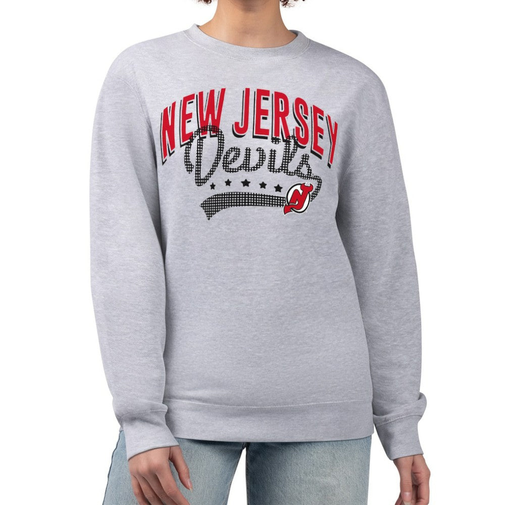 New Jersey Devils G-III 4Her by Carl Banks Women's Filigree Team Graphic Fleece Pullover Sweatshirt Heather Gray