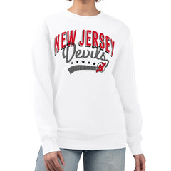 New Jersey Devils G-III 4Her by Carl Banks Women's Filigree Team Graphic Fleece Pullover Sweatshirt White
