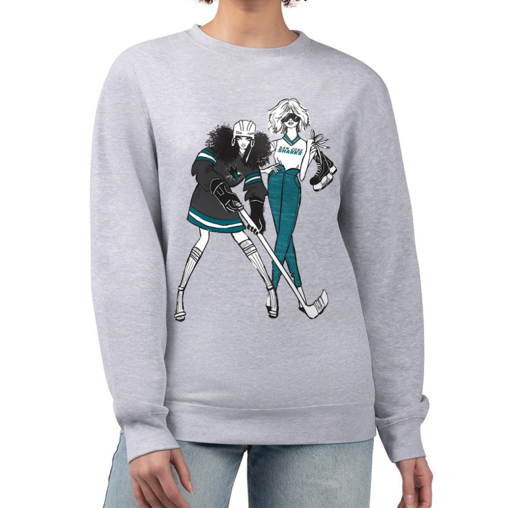 San Jose Sharks G-III 4Her by Carl Banks Women's Hockey Girls Team Graphic Fleece Pullover Sweatshirt Heather Gray