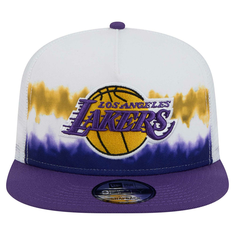 Los Angeles Lakers Dip-Dye 9FIFTY A-Frame Trucker Snapback Hat - White/Purple | New Era shop