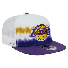 Los Angeles Lakers Dip-Dye 9FIFTY A-Frame Trucker Snapback Hat - White/Purple | New Era shop
