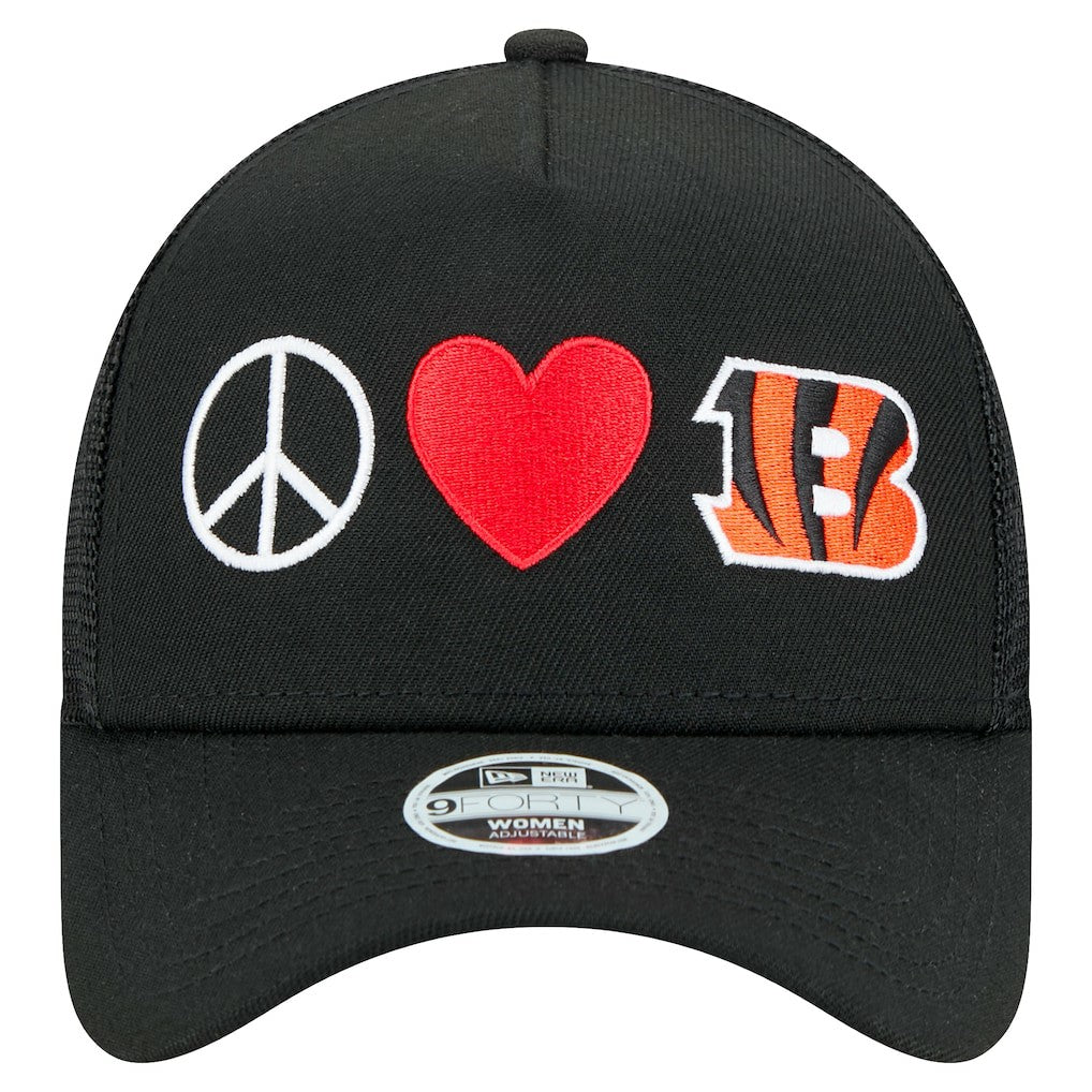 Cincinnati Bengals New Era Women's Peace & Love Trucker 9FORTY Adjustable Hat - Black discount