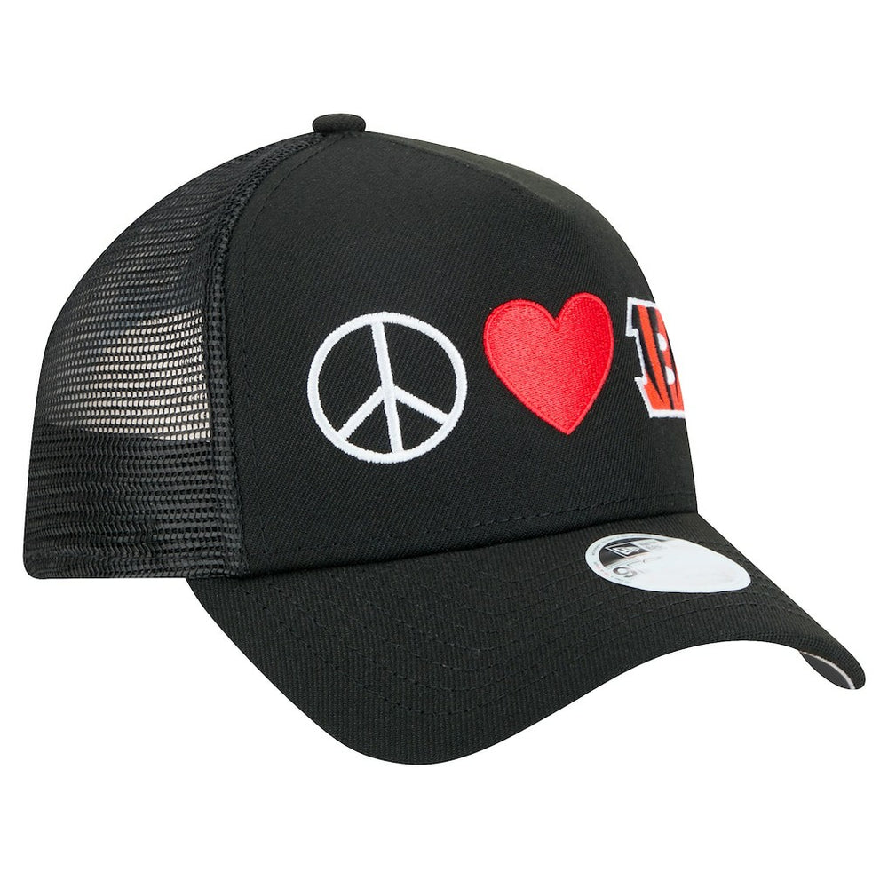 Cincinnati Bengals New Era Women's Peace & Love Trucker 9FORTY Adjustable Hat - Black discount