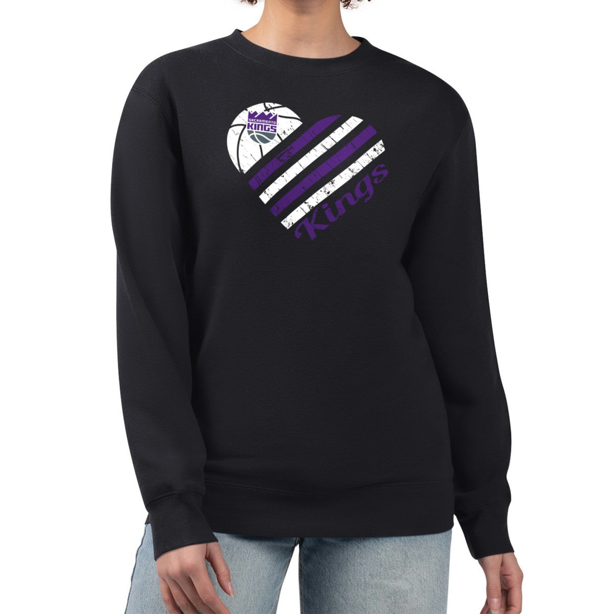 Sacramento Kings G-III 4Her by Carl Banks Women's Heart Graphic Fleece Pullover Sweatshirt - Black sale