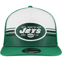 New York Jets New Era Striped A-Frame 9FIFTY Adjustable Trucker Snapback Hat - White/Green on sale