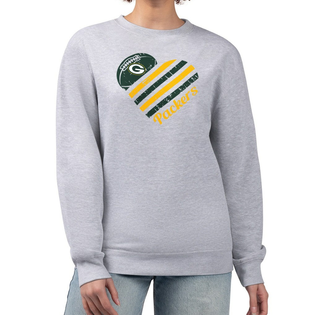 Green Bay Packers G-III 4Her by Carl Banks Women's Heart Graphic Fleece Pullover Sweatshirt - Heather Gray sale