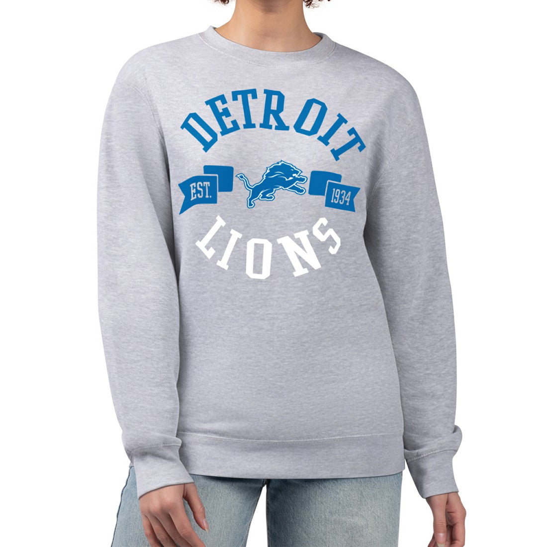 Detroit Lions G-III 4Her by Carl Banks Women's Large Team Graphic Fleece Pullover Sweatshirt - Heather Gray online