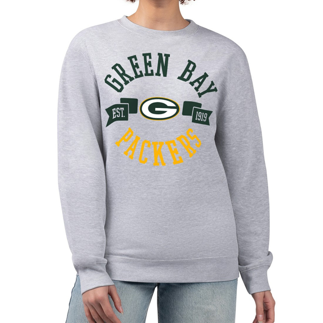 Green Bay Packers G-III 4Her by Carl Banks Women's Large Team Graphic Fleece Pullover Sweatshirt - Heather Gray cheap