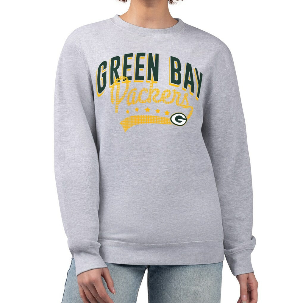 Green Bay Packers G-III 4Her by Carl Banks Women's Filigree Logo Graphic Fleece Pullover Sweatshirt - Heather Gray sale