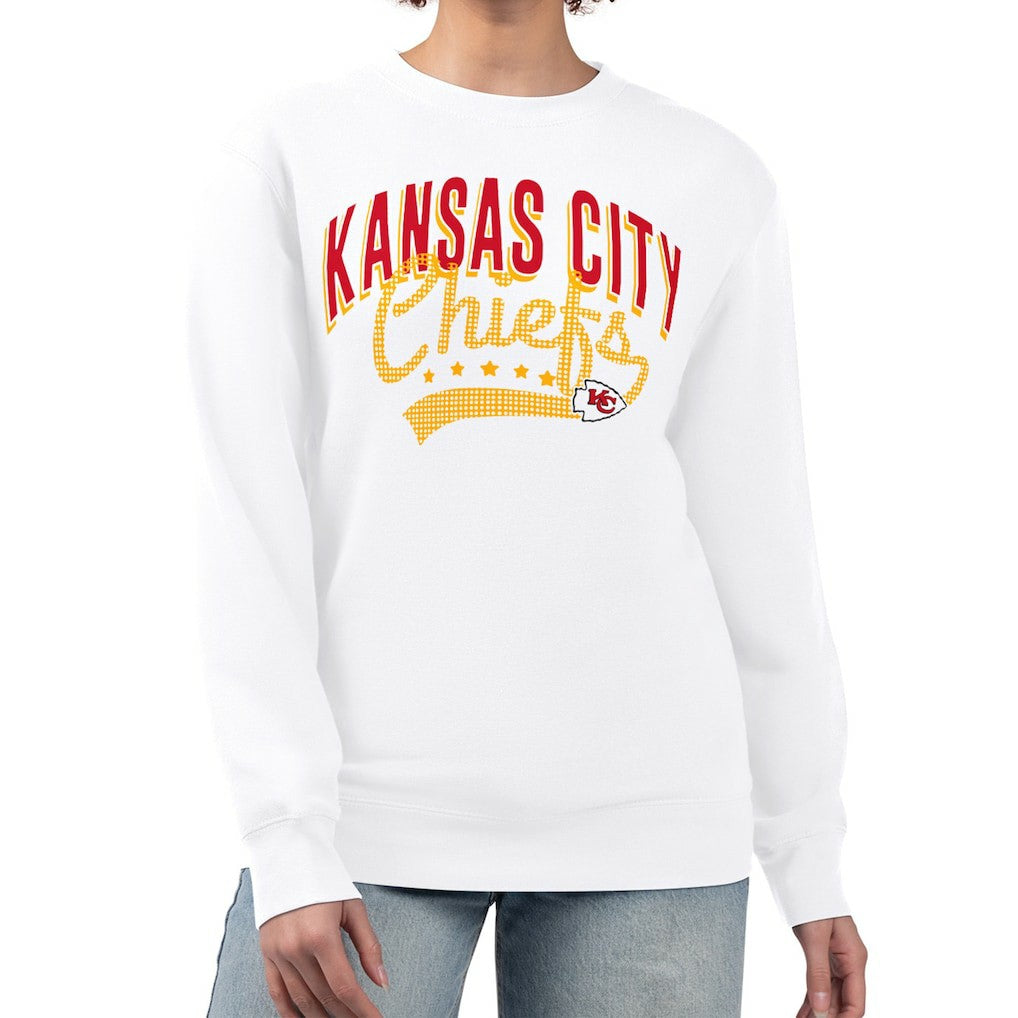 Kansas City Chiefs G-III 4Her by Carl Banks Women's Filigree Logo Graphic Fleece Pullover Sweatshirt - White discount
